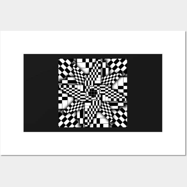 Black and White Checkered Pinwheel Optical Illusion Wall Art by SeaChangeDesign